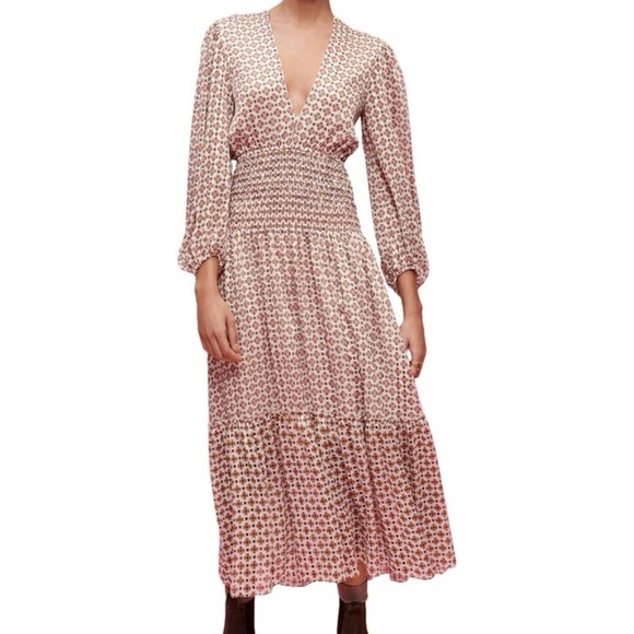 Women's Geometric Print Cinched Waist Maxi Dress Size 38 (US 6) - Picture 1 of 13